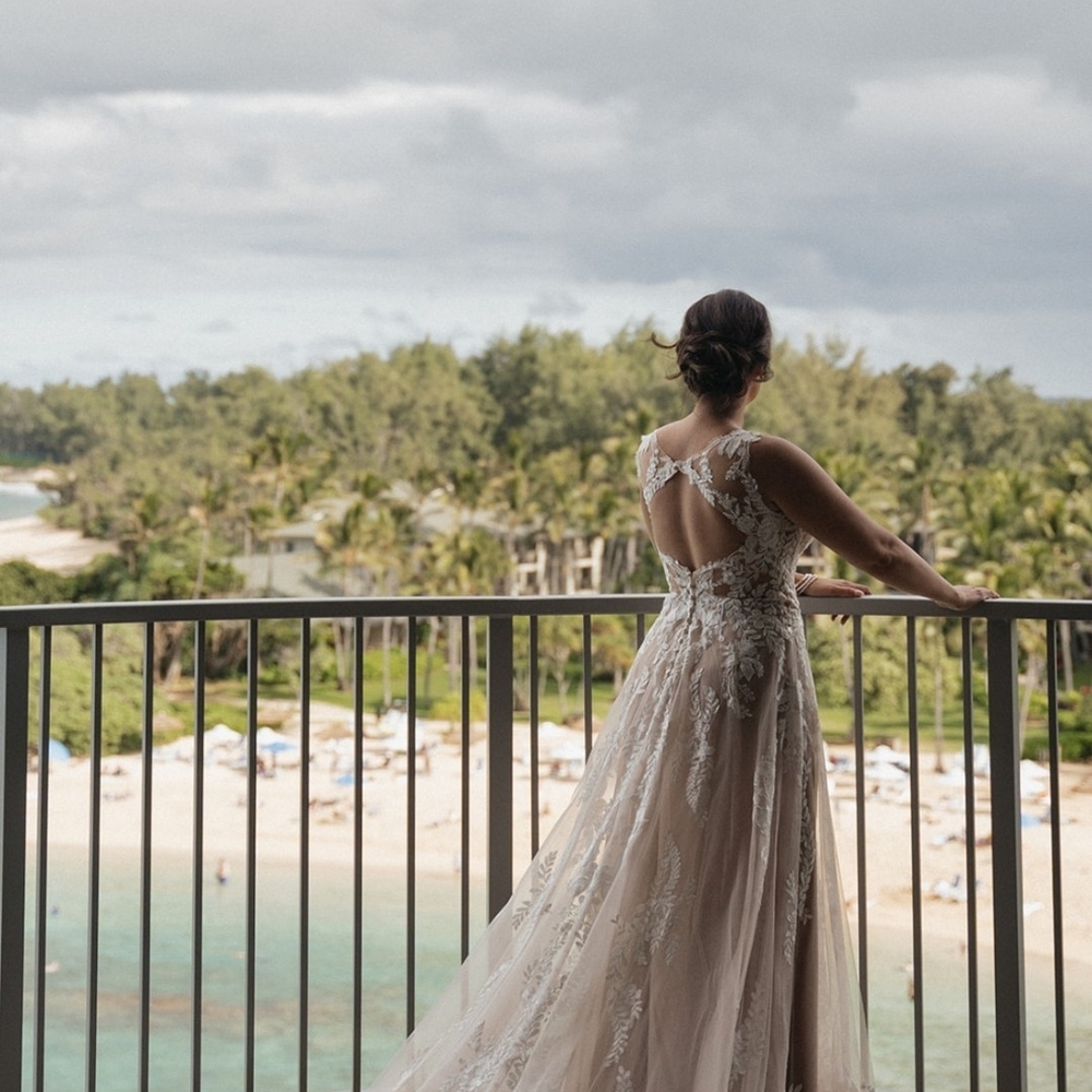 Allure Bridals Lace Wedding Dress in Cream and White